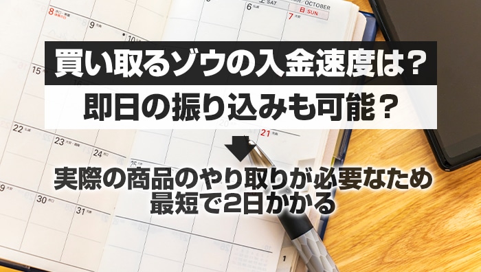 買い取るゾウの入金速度は?即日の振り込みも可能?